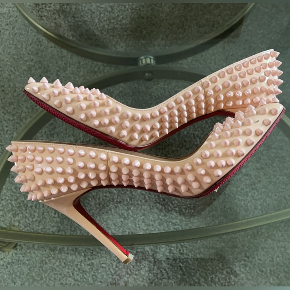 Christian Louboutin Peach Patent Leather Pigalle Spikes Pumps - Picture 12 of 16